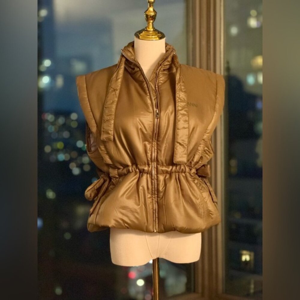 🆕 GANNI 🧿 NWOT Padded Sleeveless Jacket, Khaki Green - Sz S / M - Picture 4 of 16